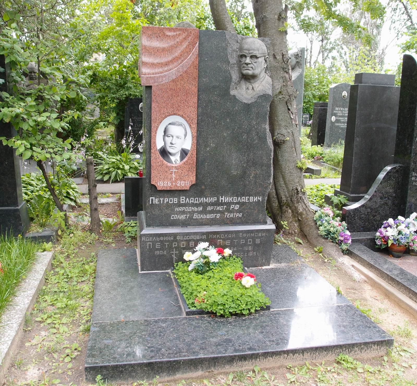 Памятник на могиле Петрова Н.Е. (1894–1961), на Новодевичьем кладбище (8–8–9).