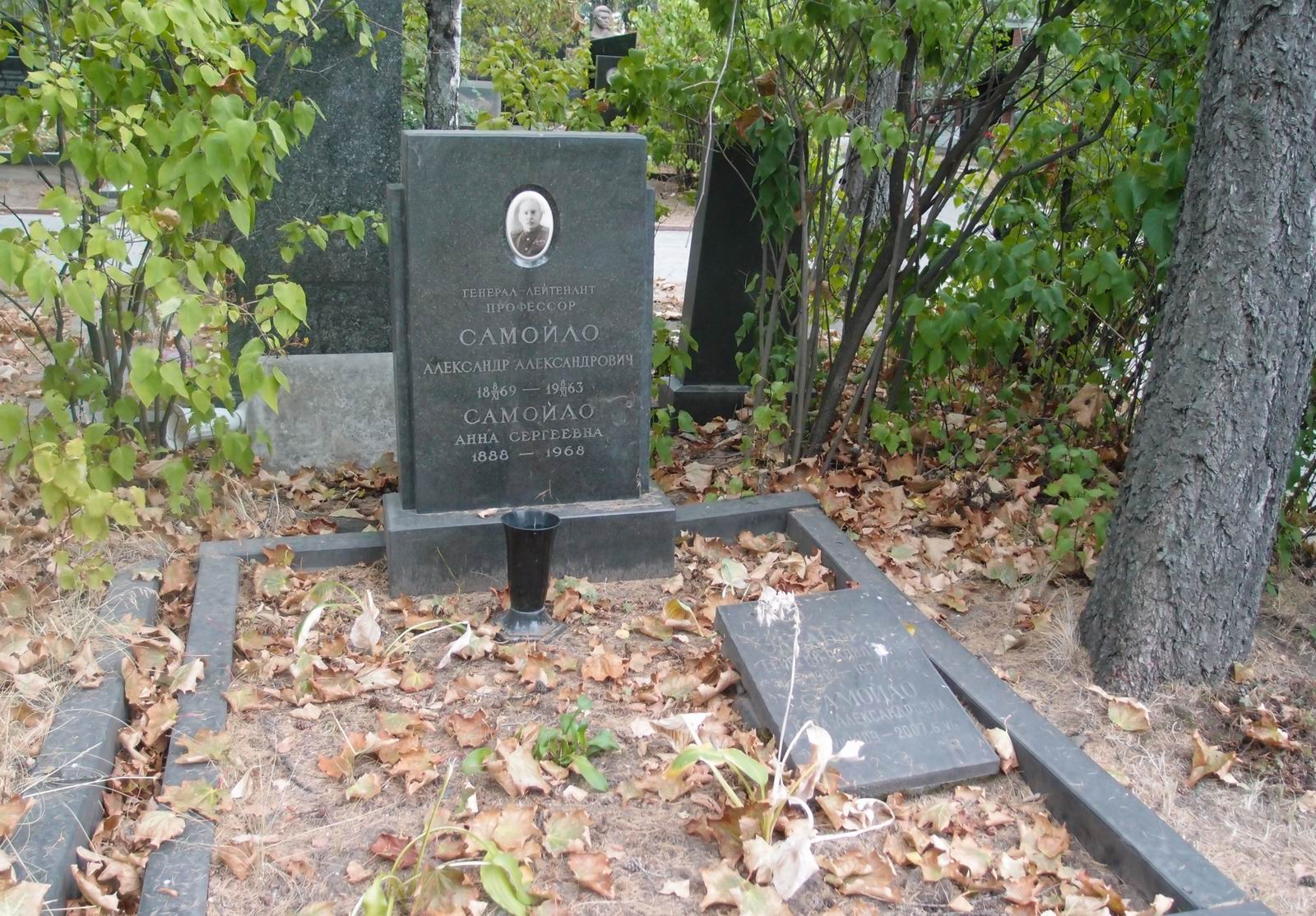 Памятник на могиле Самойло А.А. (1869–1963), на Новодевичьем кладбище (8–38–5).