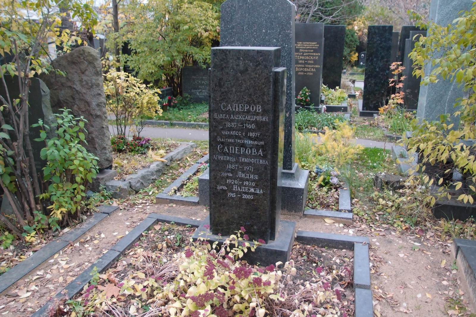 Памятник на могиле Сапёрова П.А. (1887–1960), на Новодевичьем кладбище (8–5–11).