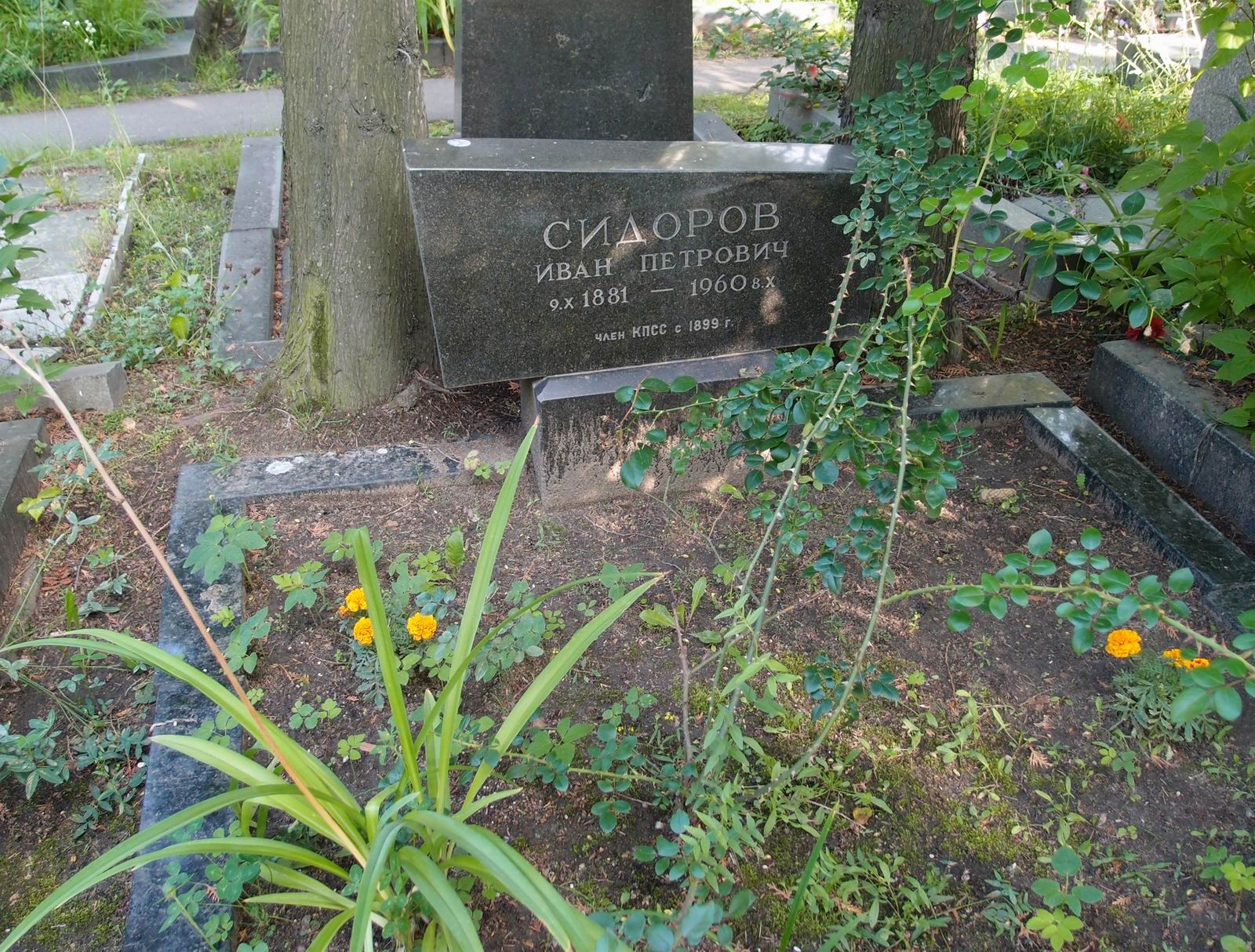 Памятник на могиле Сидорова И.П. (1881-1960), на Новодевичьем кладбище (8-6-5).