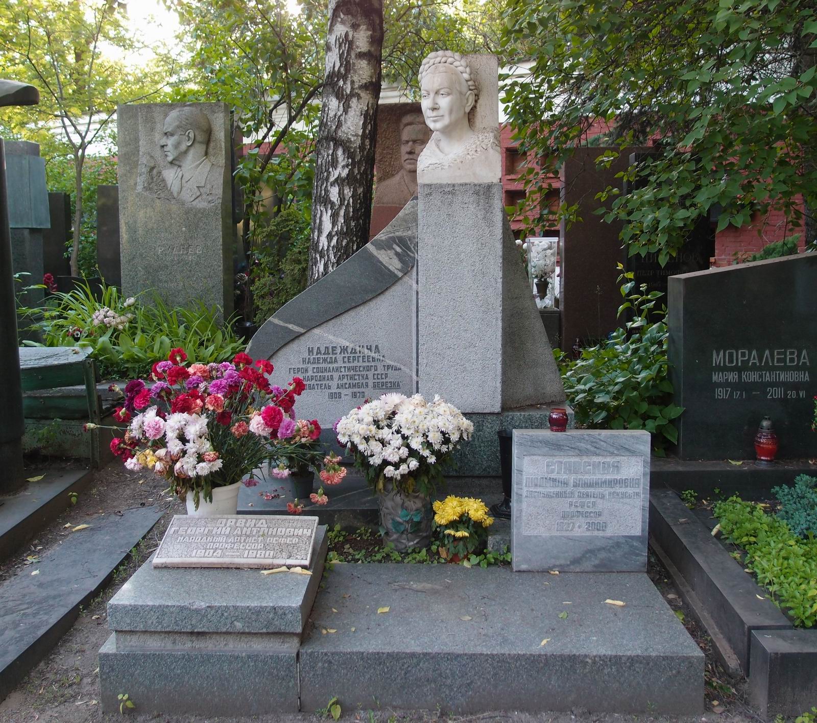 Памятник на могиле Надеждиной Н.С. (1908-1979), ск. П.Шапиро, арх. А.Гераскин, на Новодевичьем кладбище (9-5-7). Нажмите левую кнопку мыши чтобы увидеть фрагмент памятника.