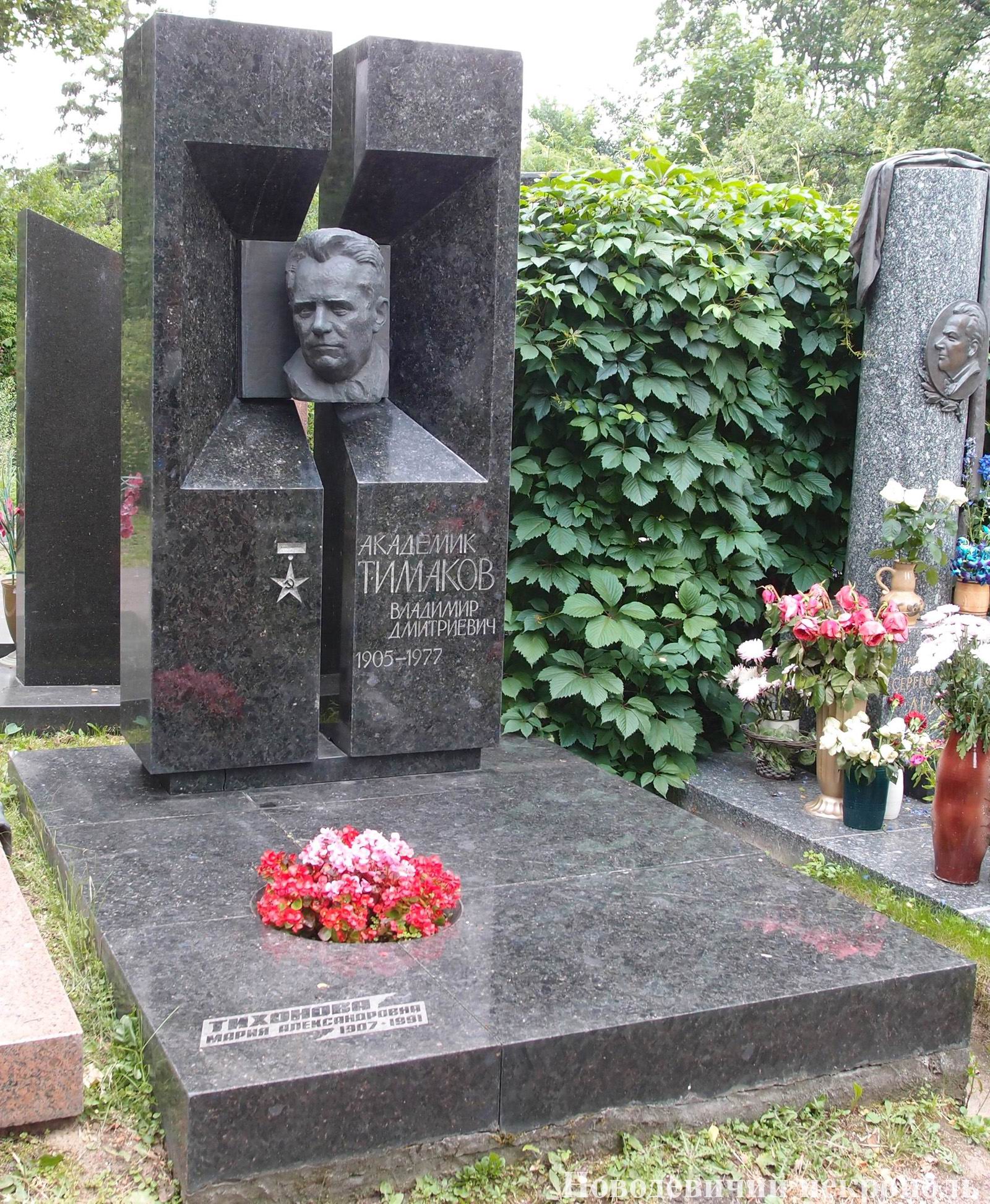 Памятник на могиле Тимакова В.Д. (1905-1977), ск. И.Бродский, арх. И.Покровский, на Новодевичьем кладбище (9-2-3). Нажмите левую кнопку мыши, чтобы увидеть другой вариант.