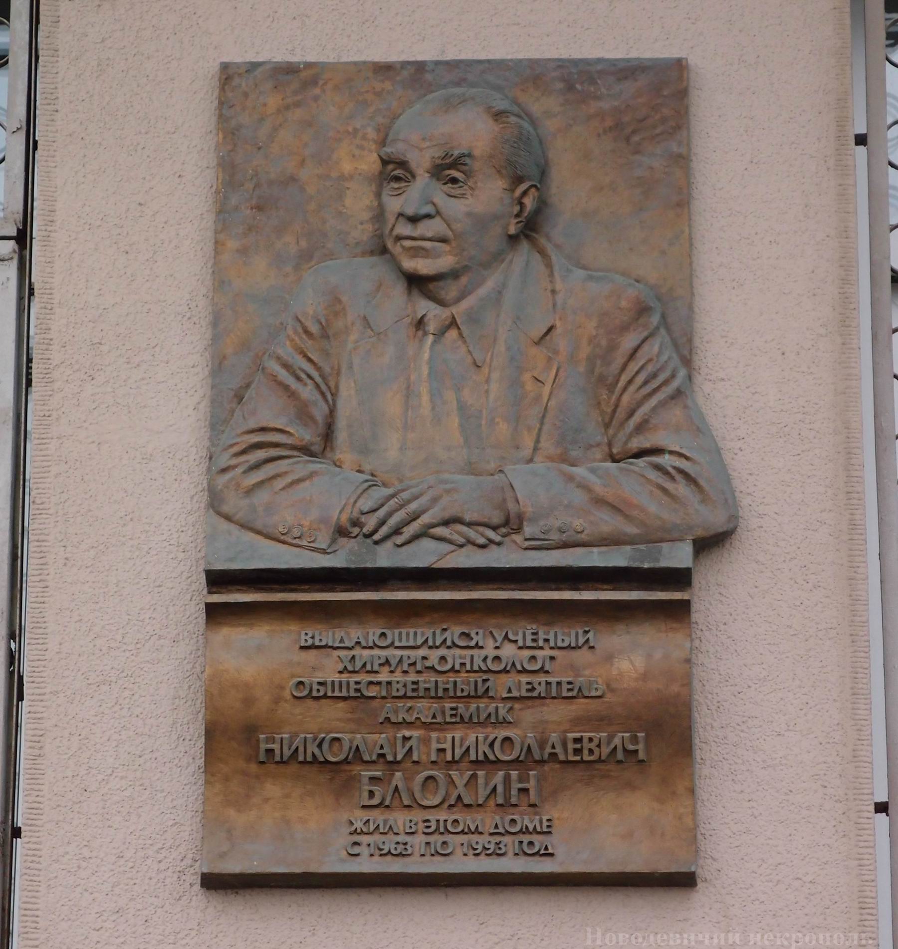 Мемориальная доска Блохину Н.Н. (1912–1993), на Берсеневской набережной, дом 20/2, открыта в 2006.
