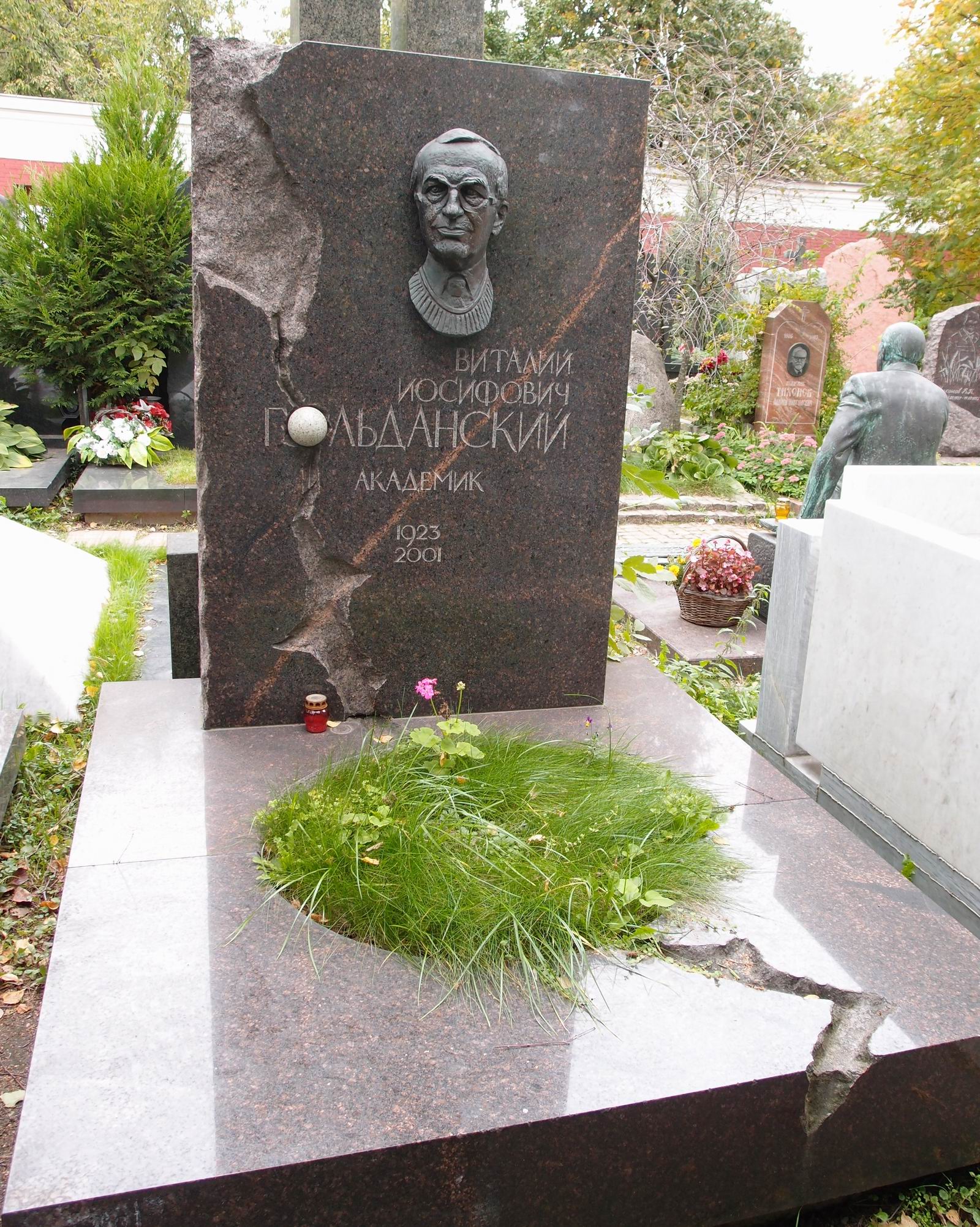 Памятник на могиле Гольданского В.И. (1923-2001), на Новодевичьем кладбище (10-5-19). Нажмите левую кнопку мыши чтобы увидеть фрагмент памятника.