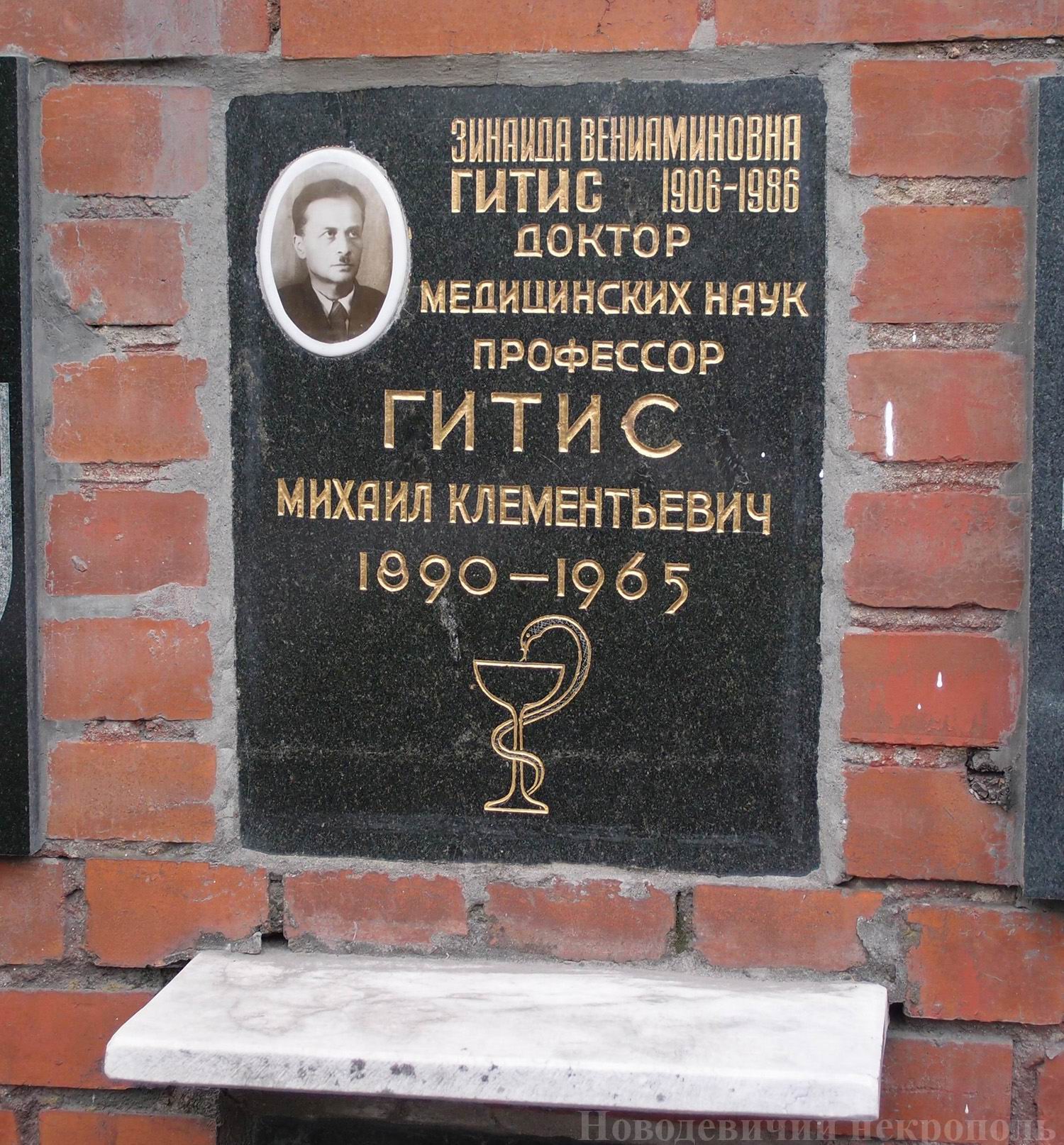 Плита на нише Гитиса М.К. (1890–1965), на Новодевичьем кладбище (колумбарий [127]–17–3).