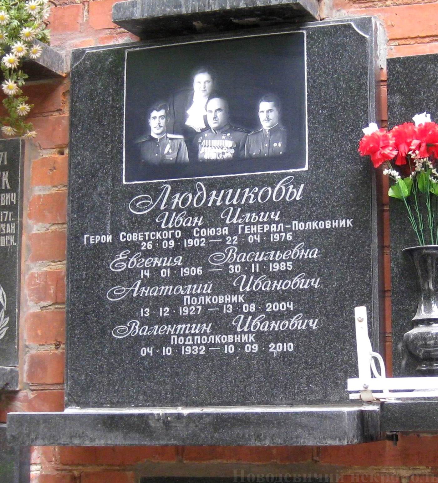 Плита на нише Людникова И.И. (1902–1976), на Новодевичьем кладбище (колумбарий [134]–31–2). Нажмите левую кнопку мыши, чтобы увидеть вариант до 2010.