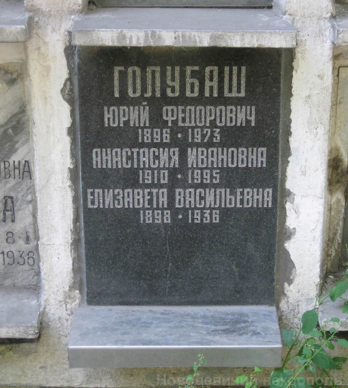 Плита на нише Голубаша Ю.Ф. (1896–1973), на Новодевичьем кладбище (колумбарий [12]–5–4).