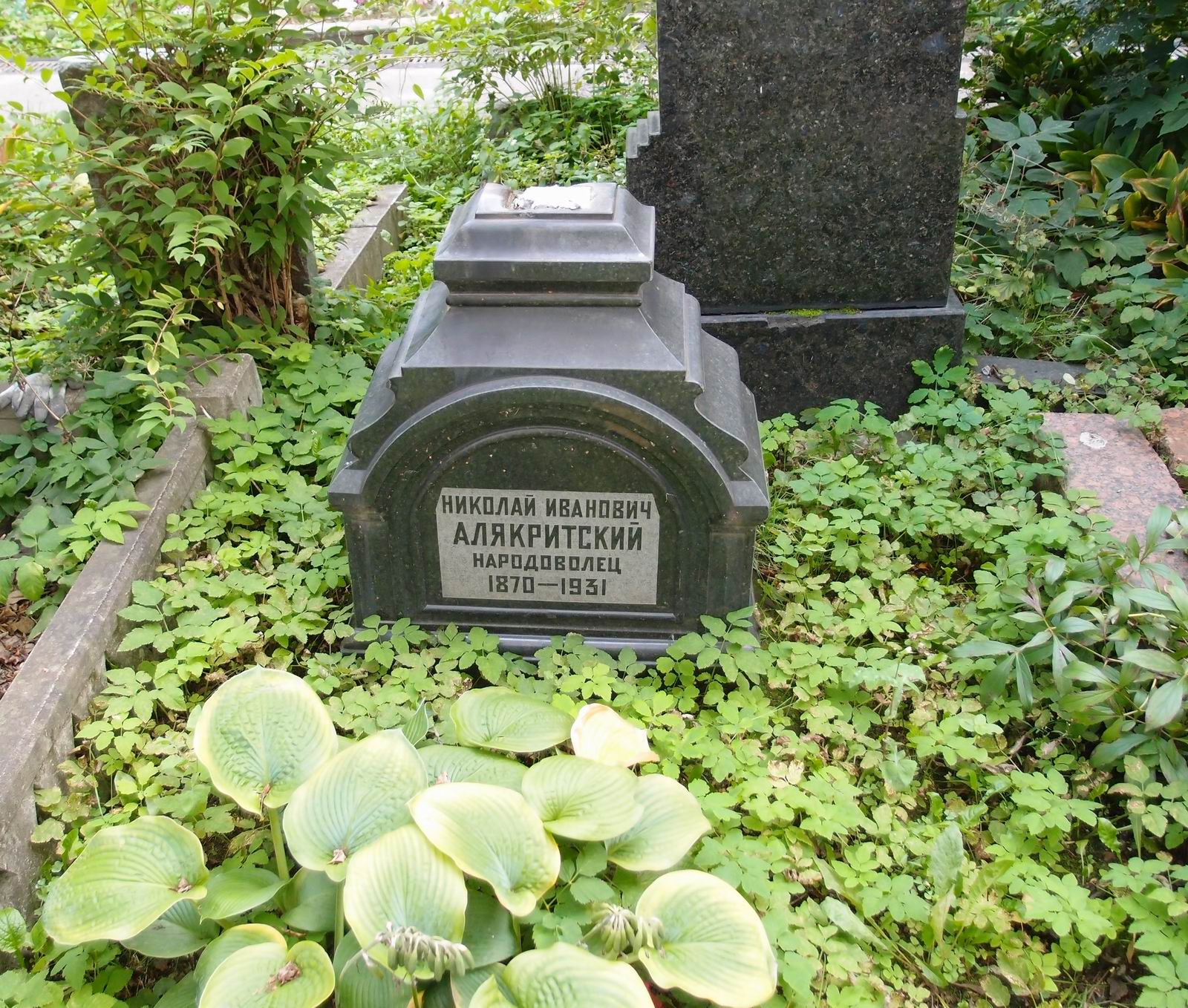 Памятник на могиле Алякритского Н.И. (1870–1931), на Новодевичьем кладбище (1–47–6).