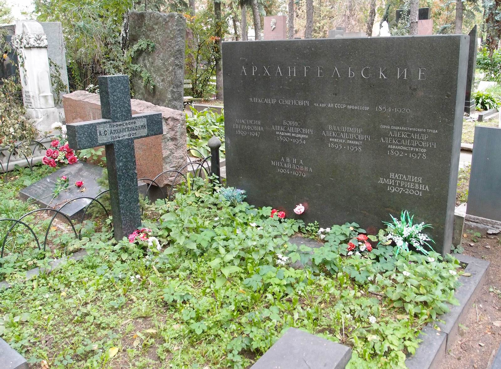 Памятник на могиле Архангельского А.С. (1854–1926), на Новодевичьем кладбище (1–7–10).