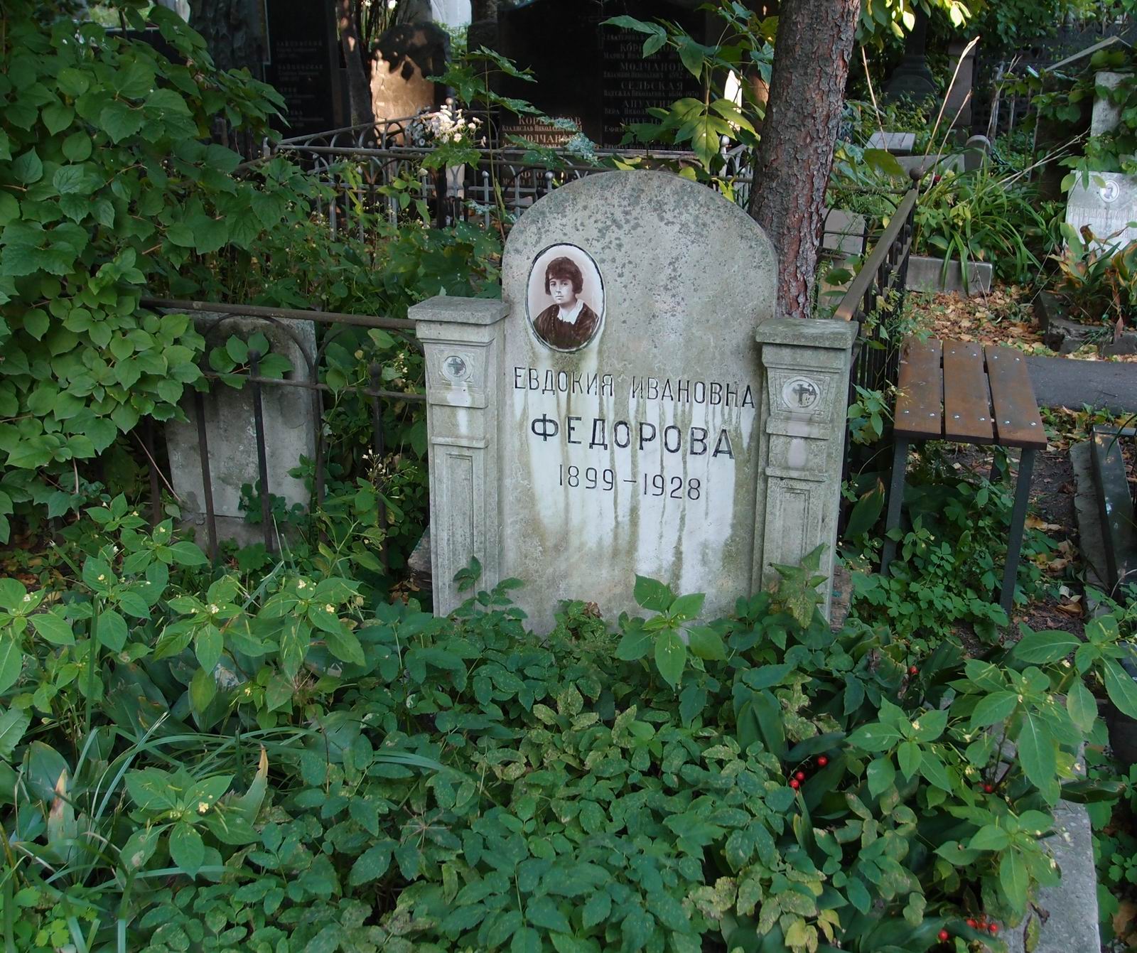 Памятник на могиле Фёдоровой Е.И. (1899–1928), на Новодевичьем кладбище (1–15–5).