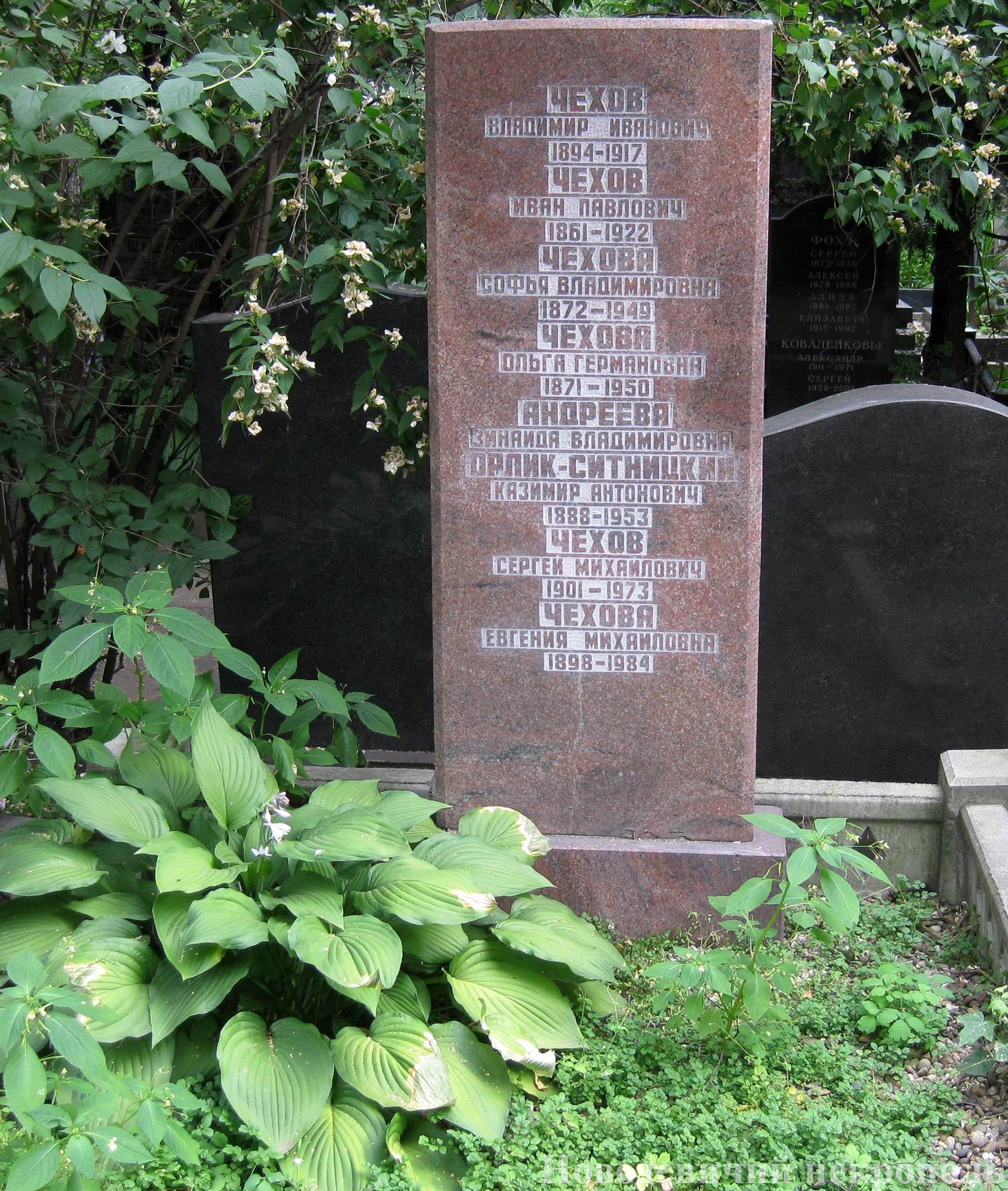 Памятник на могиле Чехова И.П. (1861–1922), на Новодевичьем кладбище (2–11–5).