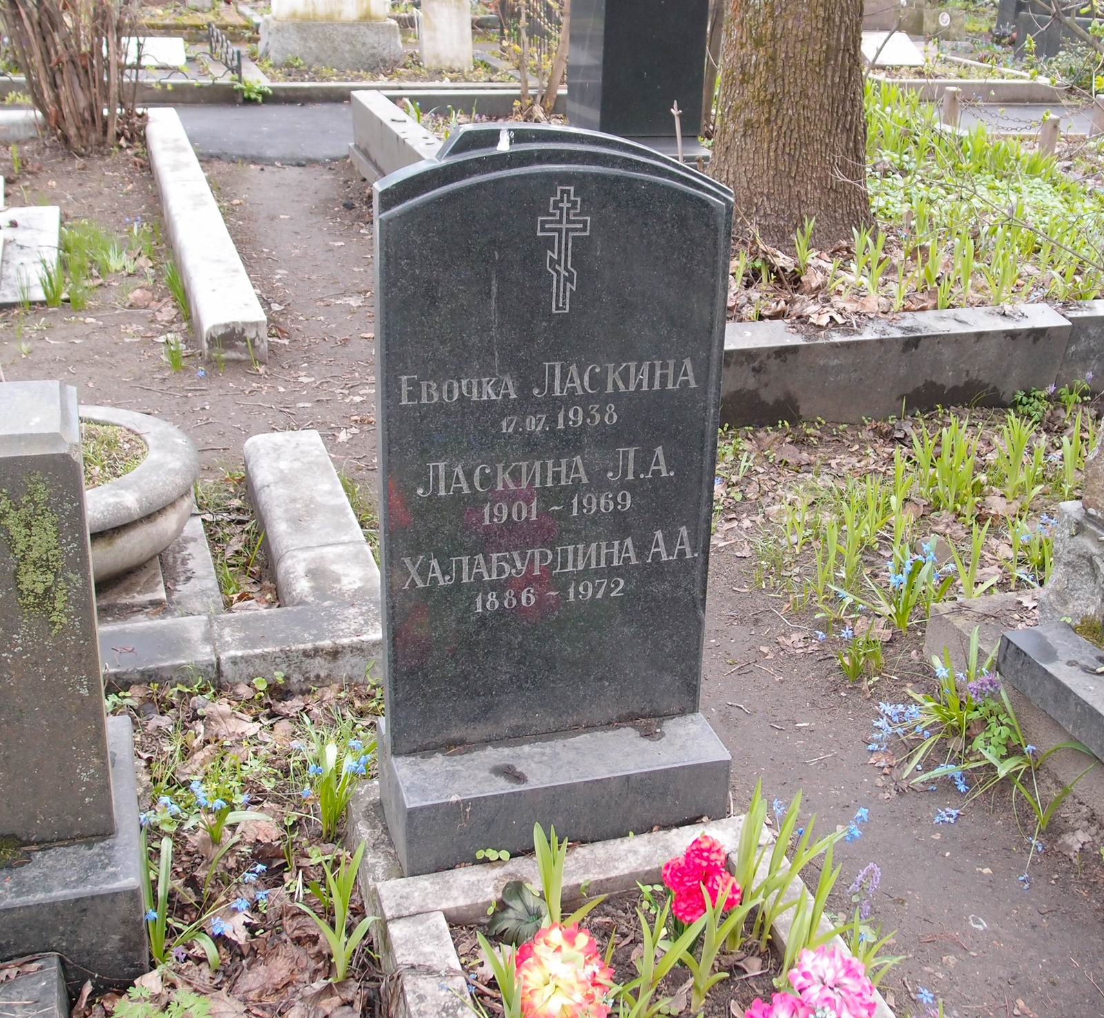 Памятник на могиле Ласкиной Л.А. (1901–1969), на Новодевичьем кладбище (2–21–16).