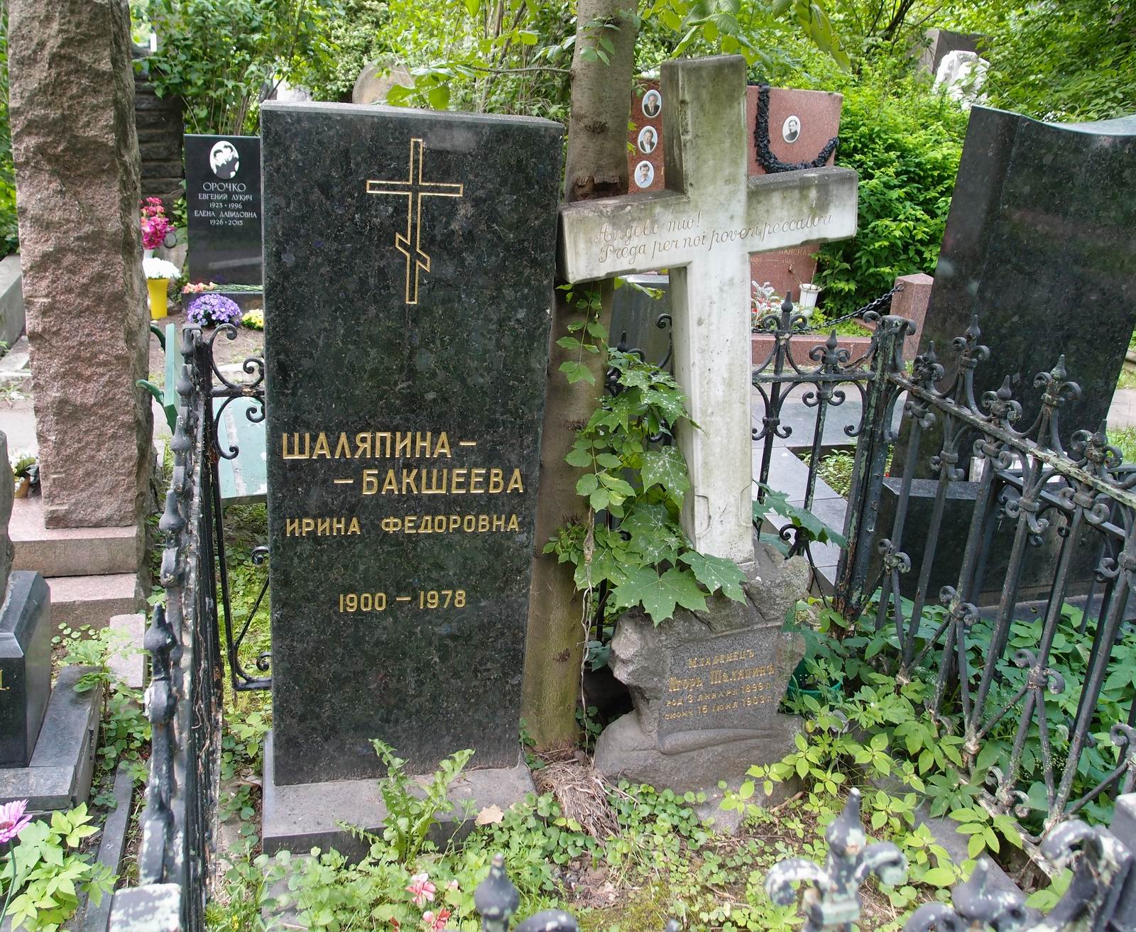 Памятник на могиле Шаляпиной-Бакшеевой И.Ф. (1900–1978), на Новодевичьем кладбище (2–8–20).