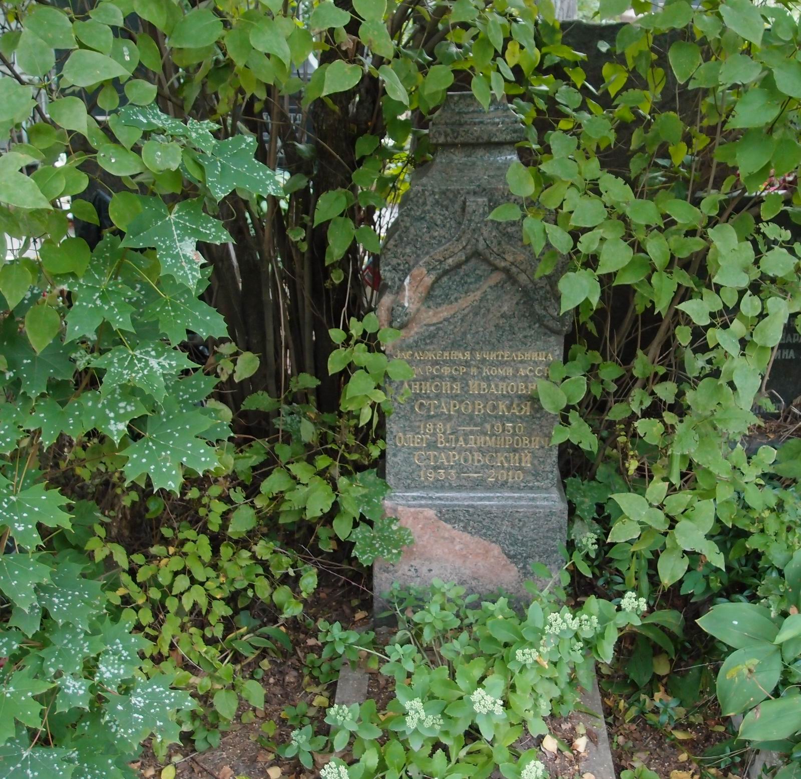Памятник на могиле Старовской А.И. (1881–1950), на Новодевичьем кладбище (3–9–4).