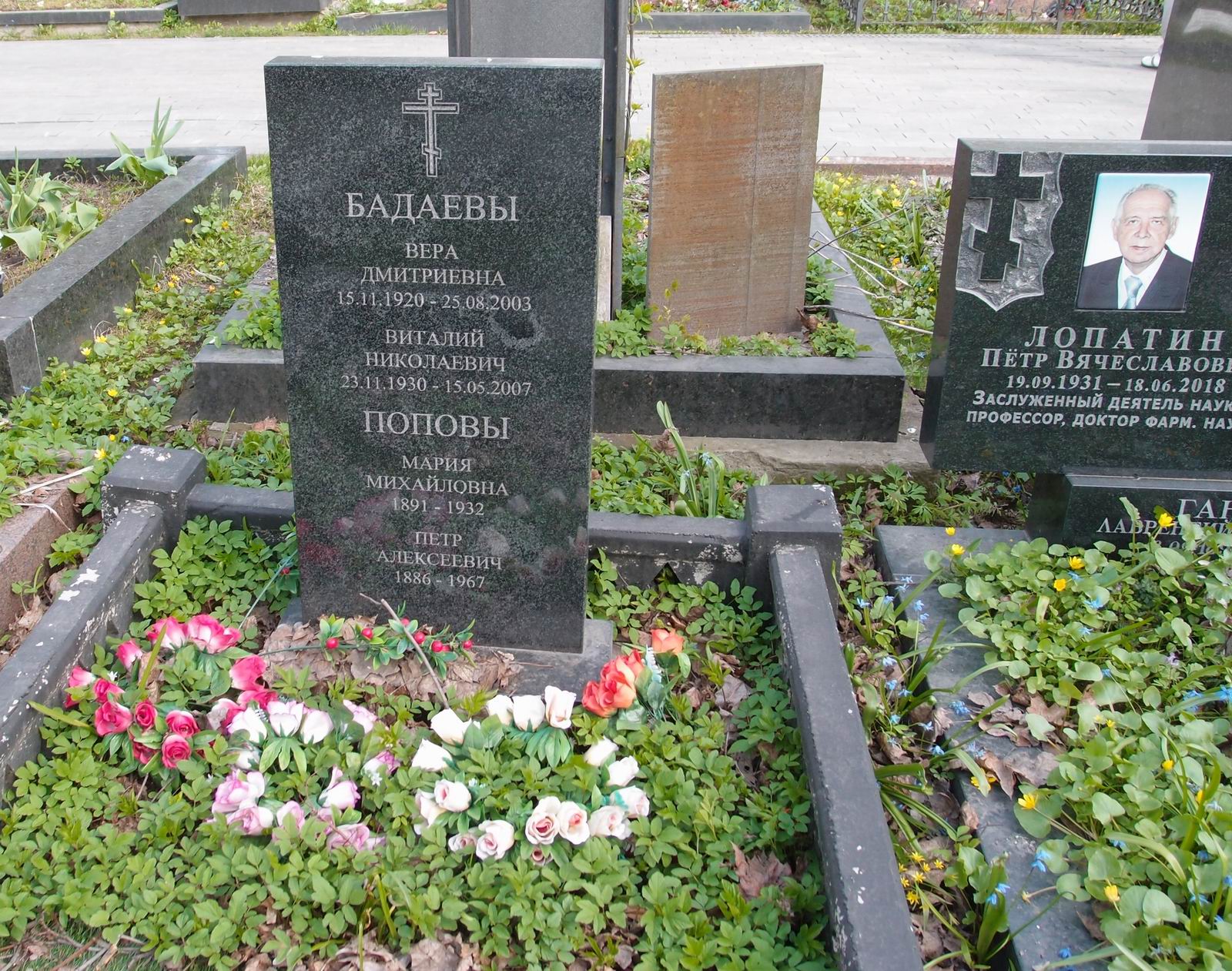 Памятник на могиле Попова П.А. (1886–1967), на Новодевичьем кладбище (4–2–11).