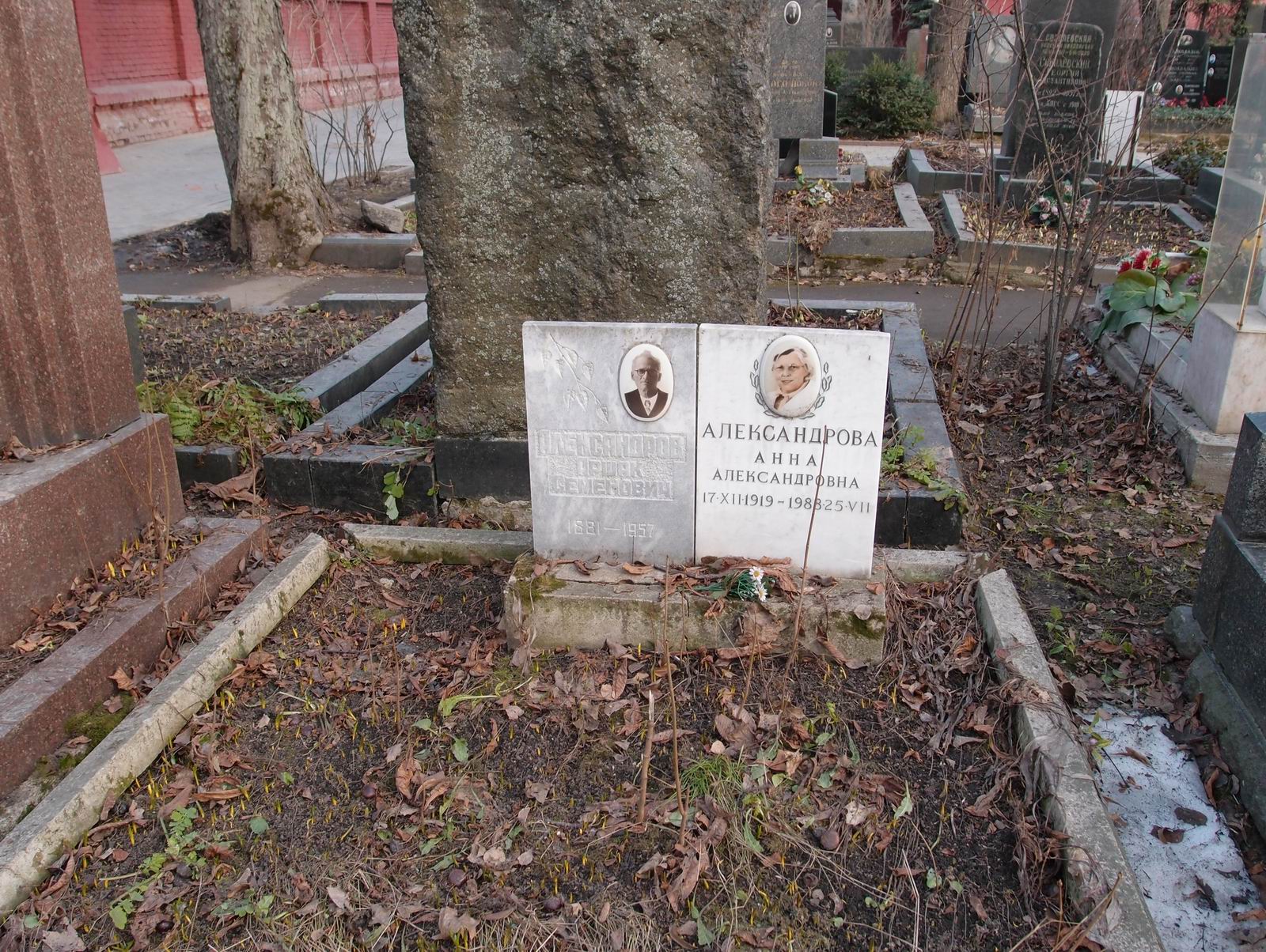 Памятник на могиле Александрова А.С. (1881–1957), на Новодевичьем кладбище (5–12–2).