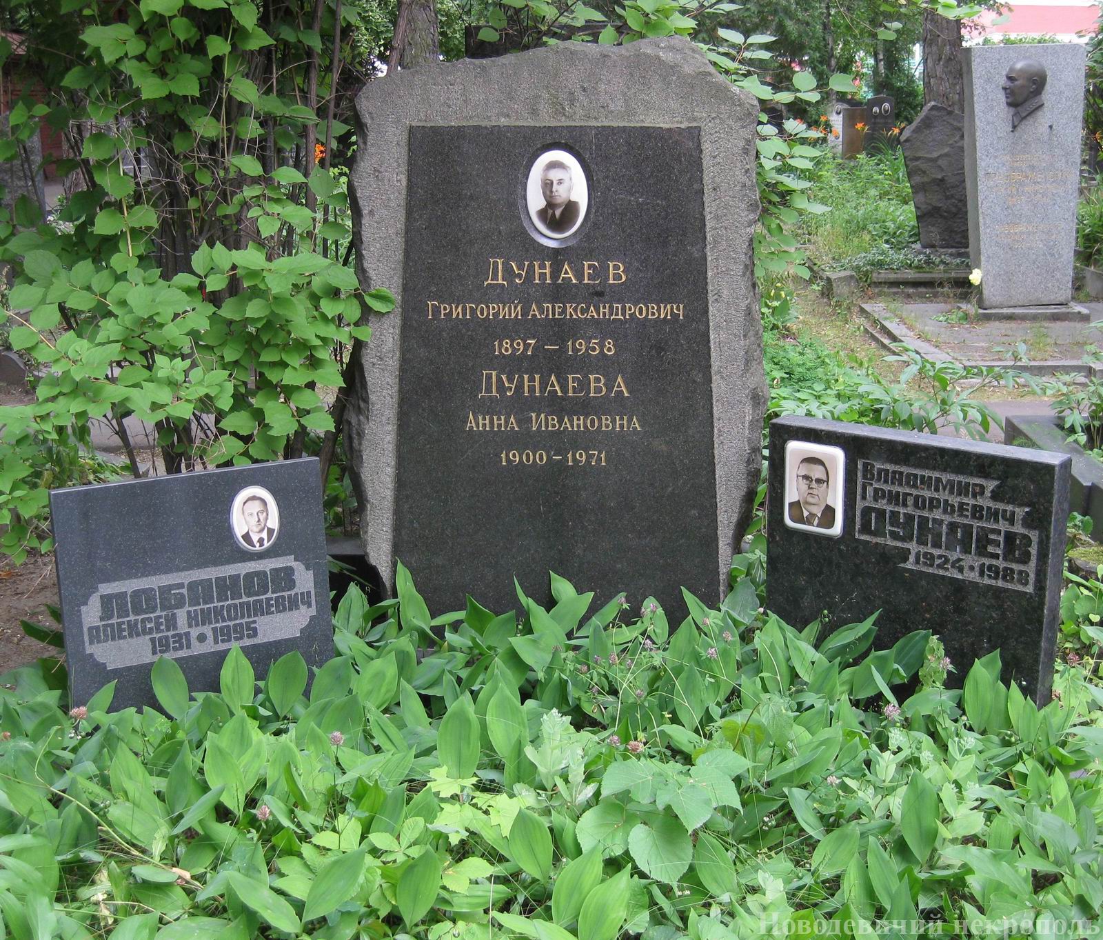 Памятник на могиле Дунаева Г.А. (1897–1958), на Новодевичьем кладбище (5–20–3).