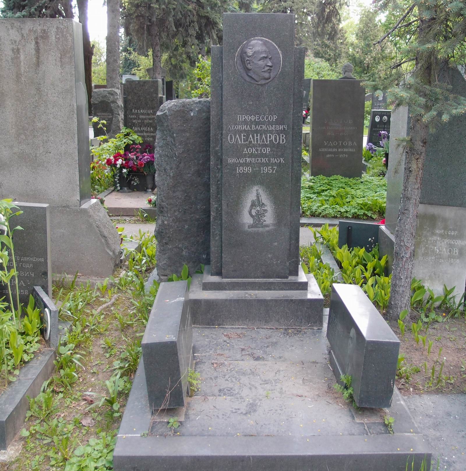 Памятник на могиле Олеандрова Л.В. (1899–1957), на Новодевичьем кладбище (5–39–4).