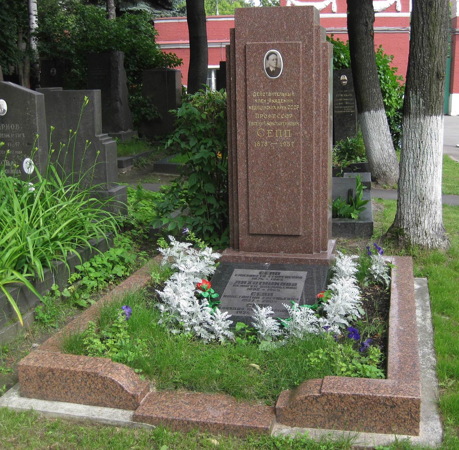 Памятник на могиле Сеппа Е.К. (1878–1957), на Новодевичьем кладбище (5–6–9).