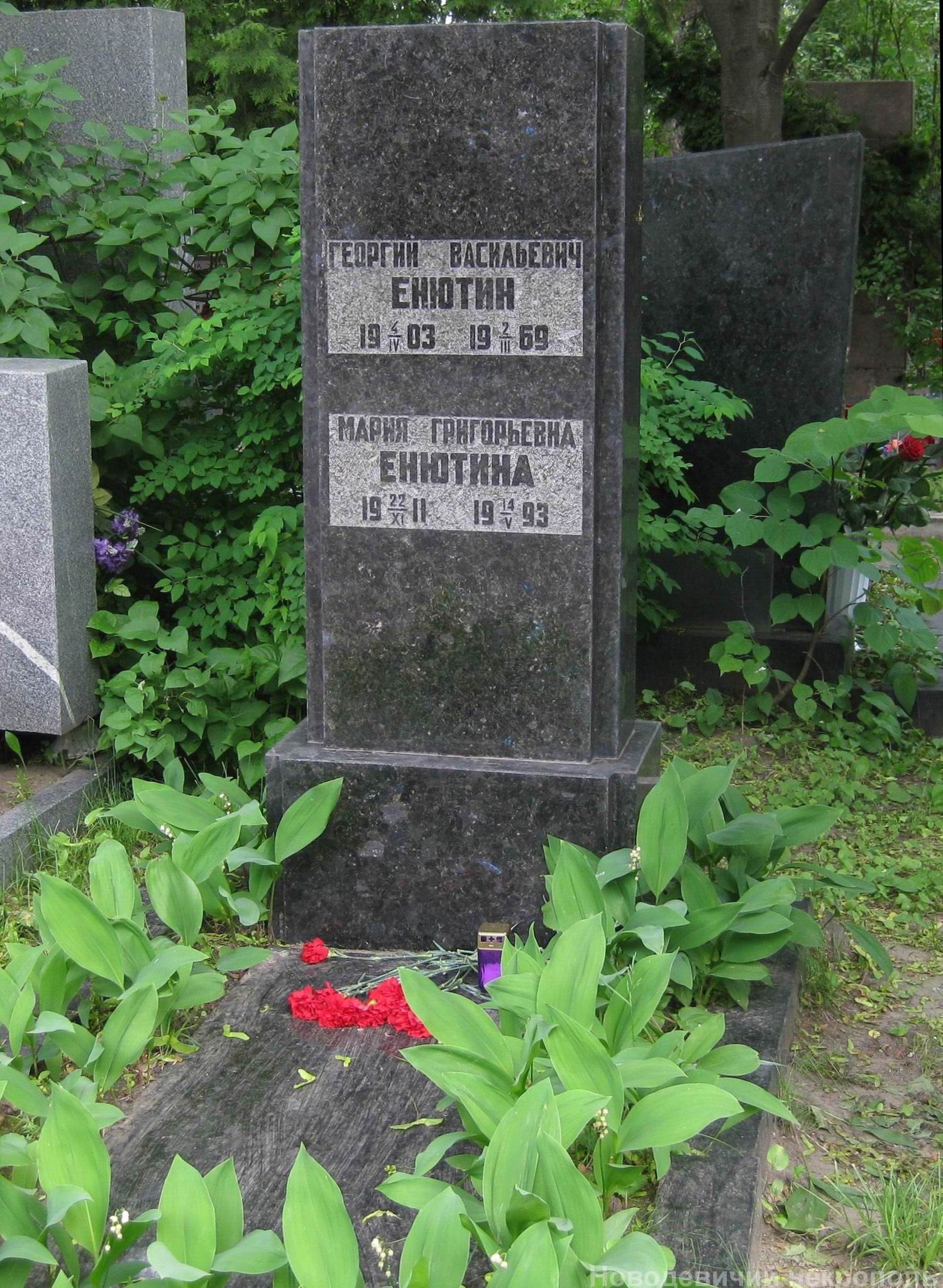 Памятник на могиле Енютина Г.В. (1903–1969), на Новодевичьем кладбище (6–22–4).
