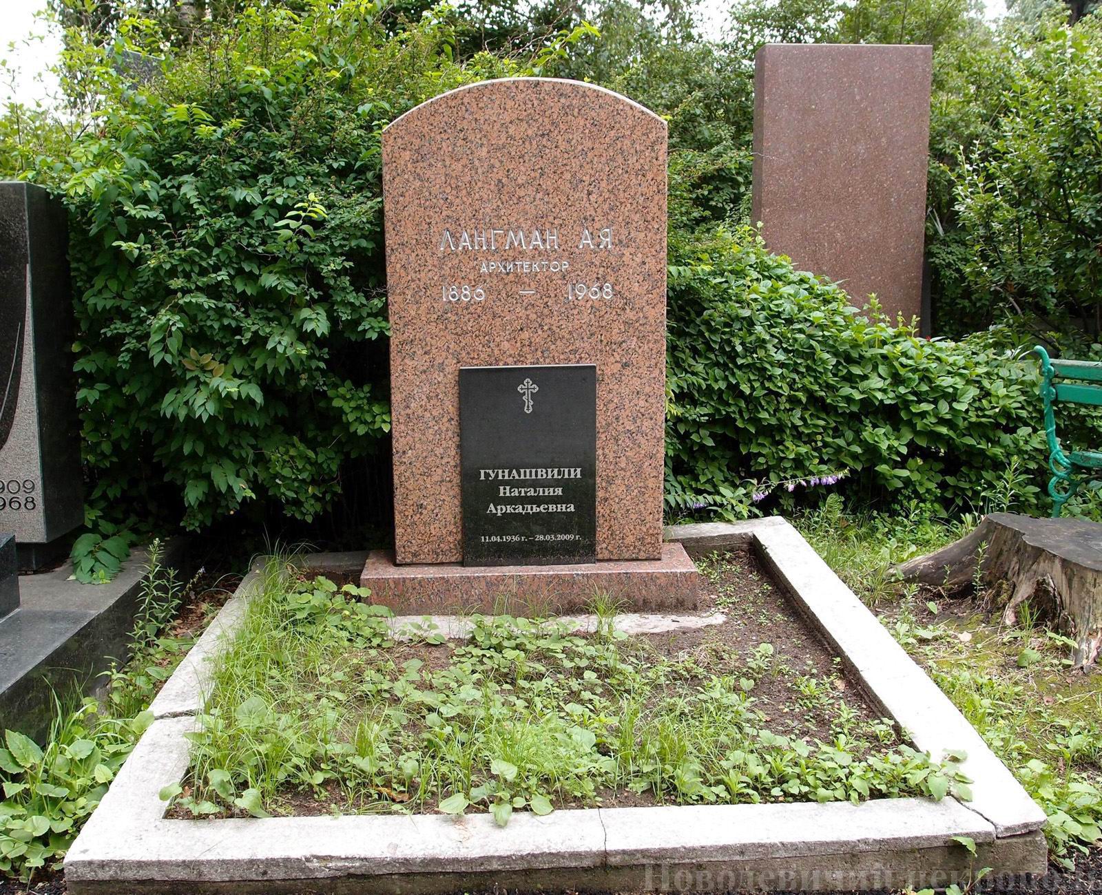 Памятник на могиле Лангмана А.Я. (1886–1968), на Новодевичьем кладбище (6–8–4).