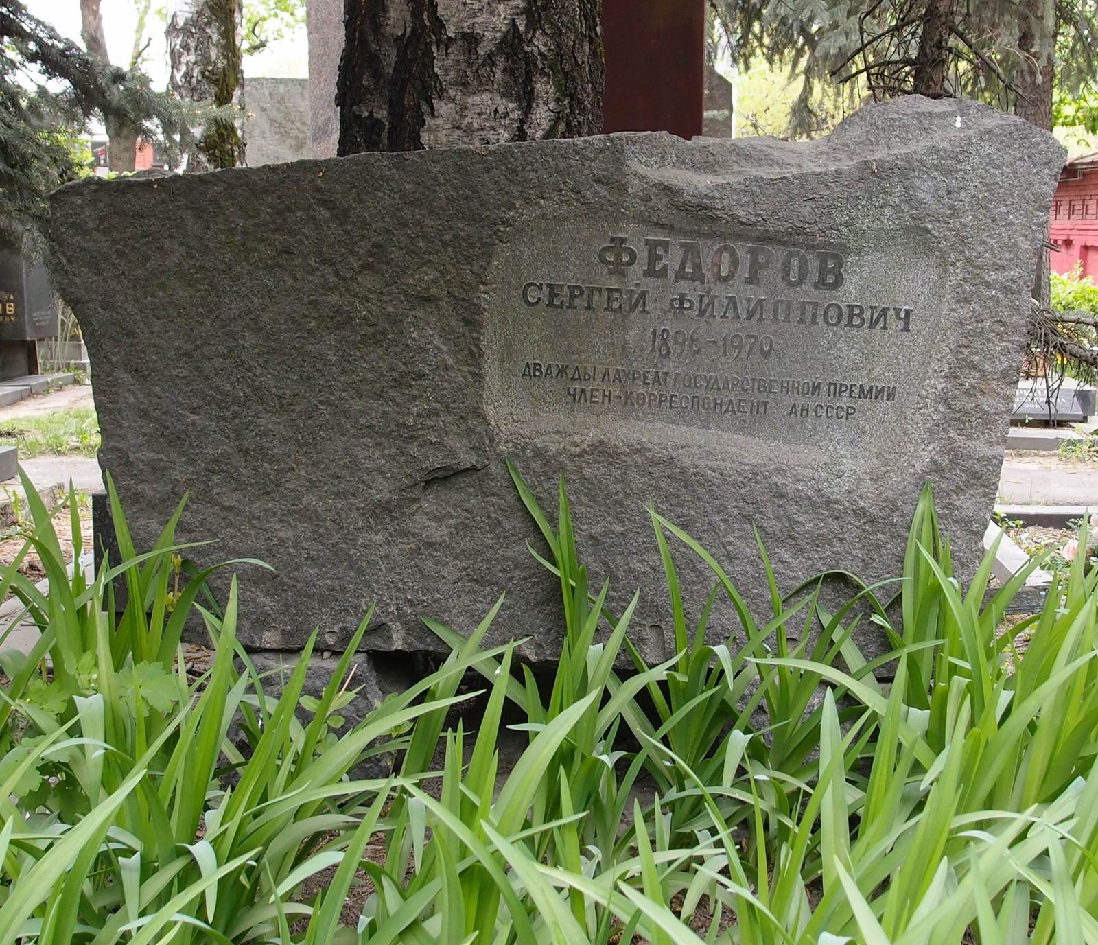 Памятник на могиле Фёдорова С.Ф. (1896–1970), на Новодевичьем кладбище (7–11–2).
