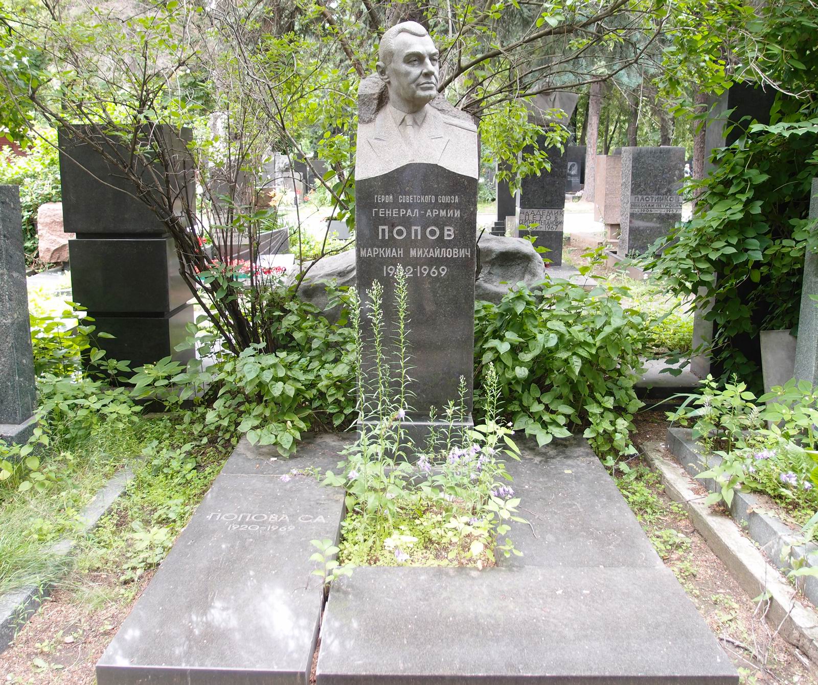 Памятник на могиле Попова М.М. (1902–1969), на Новодевичьем кладбище (7–4–5).