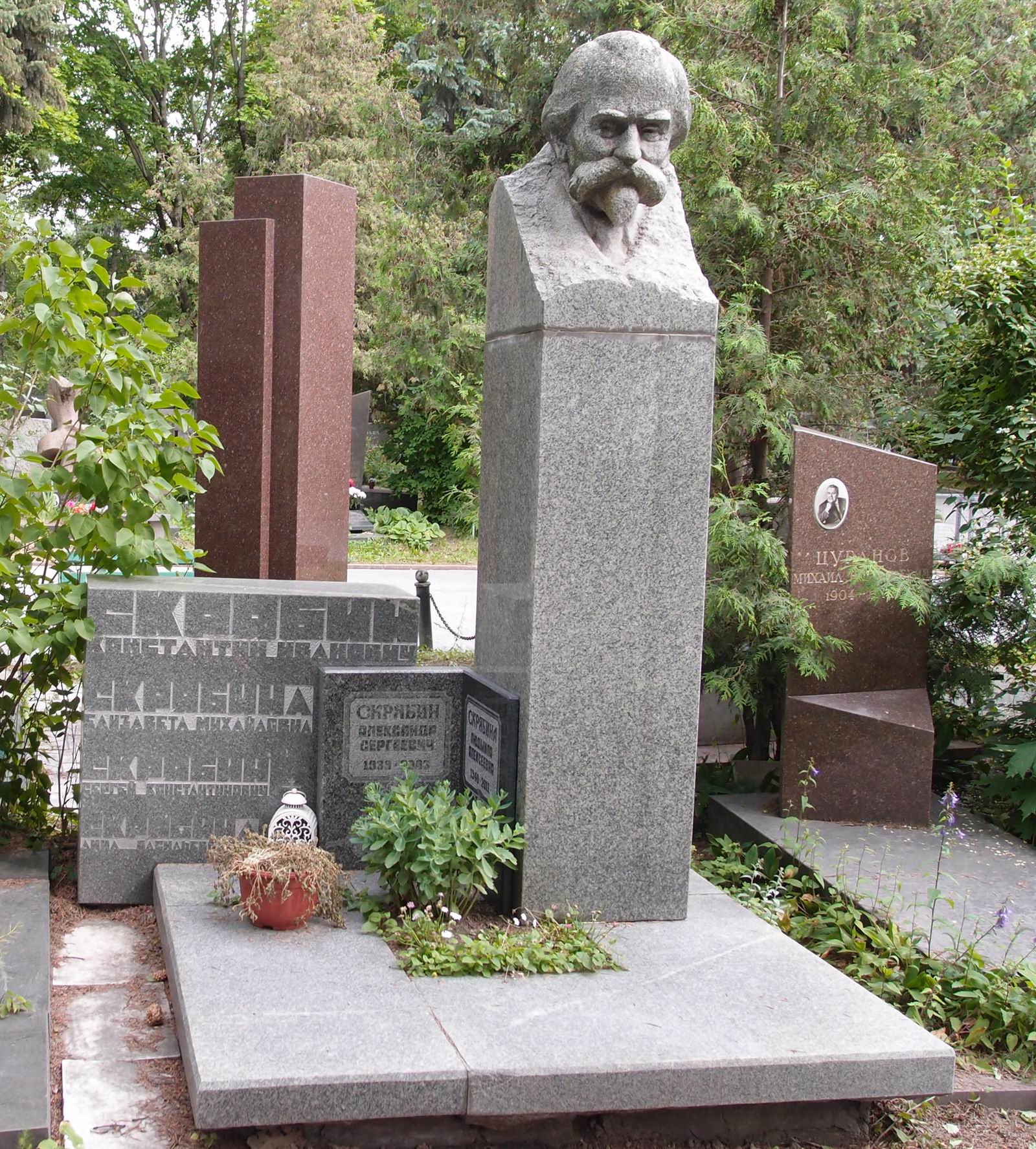 Памятник на могиле Скрябина К.И. (1878–1972), ск. А.Тюренков, на Новодевичьем кладбище (7–2–19). Нажмите левую кнопку мыши, чтобы увидеть часть памятника крупно.