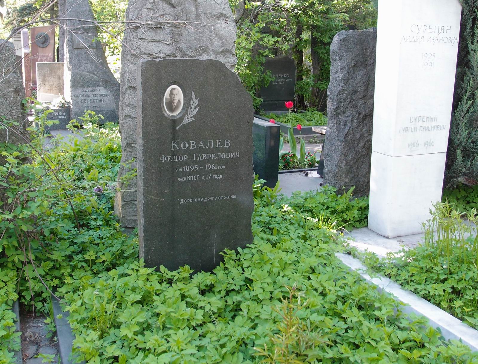 Памятник на могиле Ковалёва Ф.Г. (1895–1961), на Новодевичьем кладбище (8–14–10).
