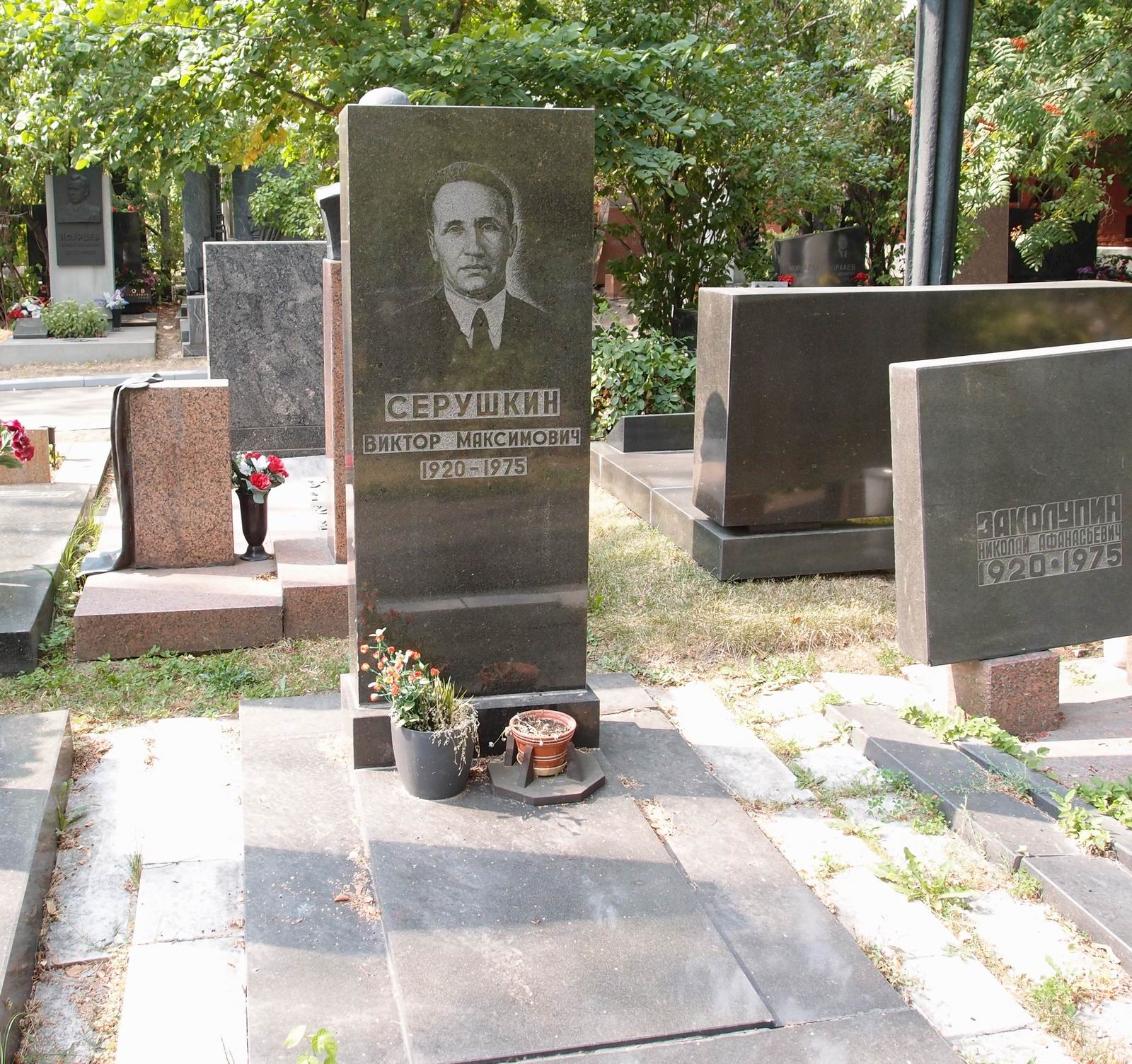 Памятник на могиле Серушкина В.М. (1920–1975), на Новодевичьем кладбище (9–1–4).