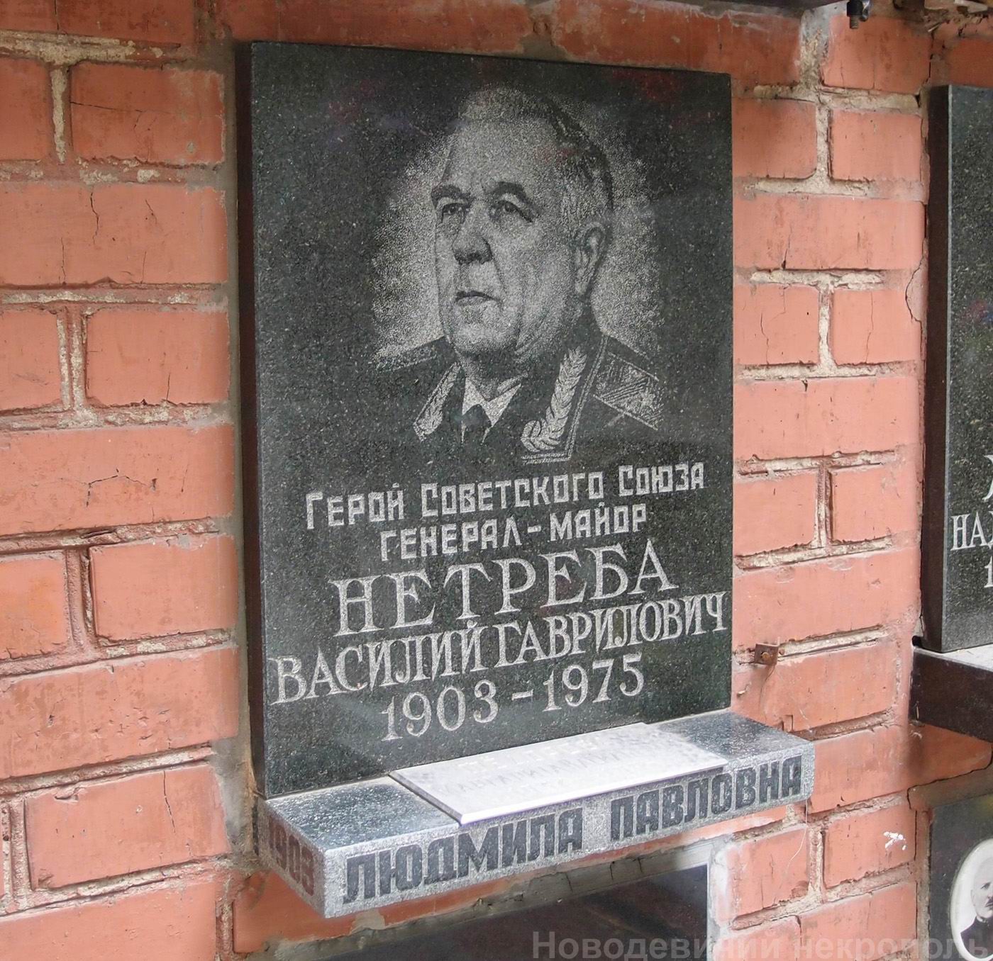 Плита на нише Нетребы В.Г. (1903–1975), на Новодевичьем кладбище (колумбарий [134]–32–3).